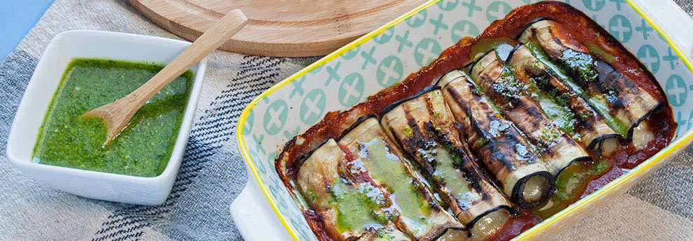 Involtini di melanzane con Pecorino Toscano DOP e olio al basilico